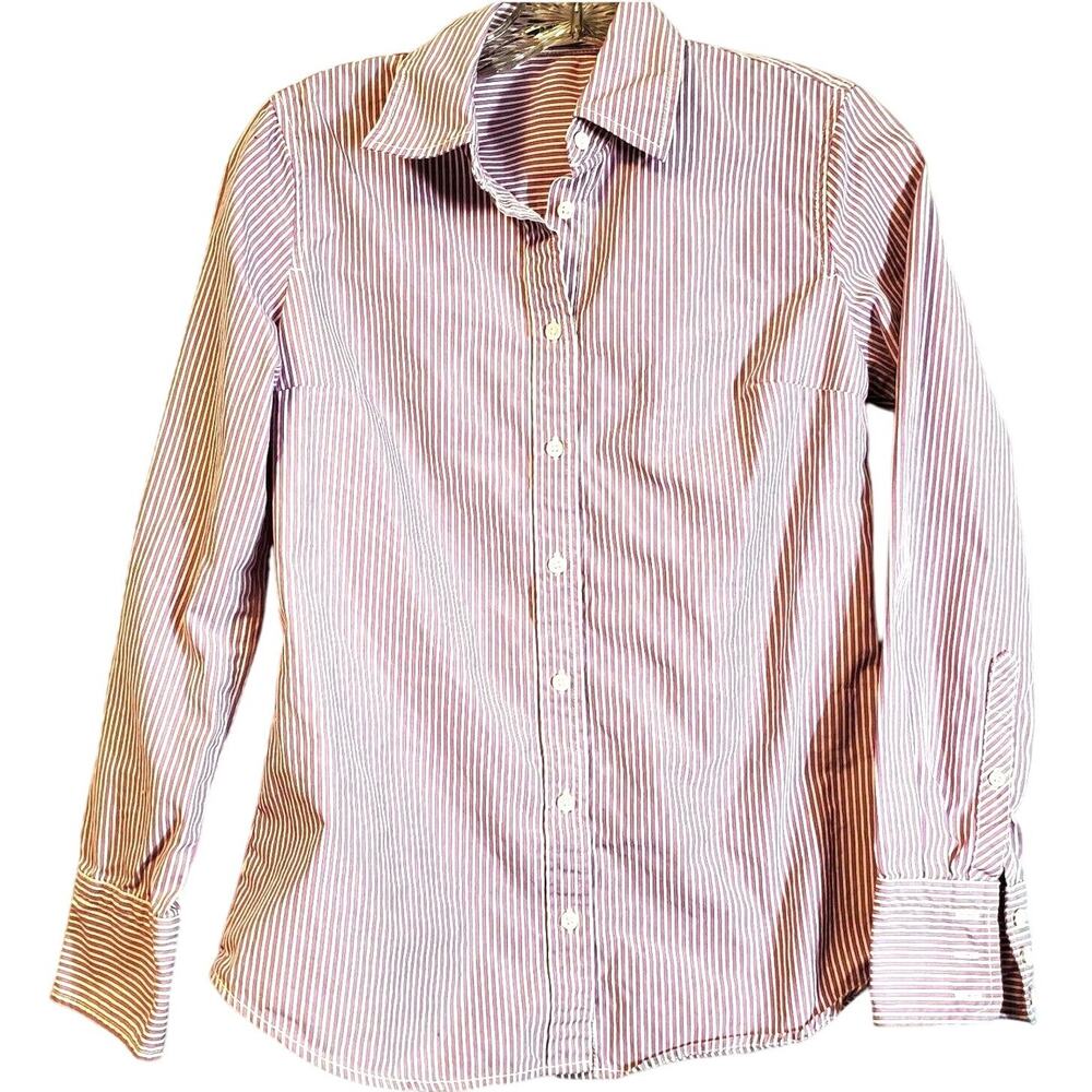 J. Crew Factory Every Day Oxford Top Size XS Purple & White Striped 100% Cotton